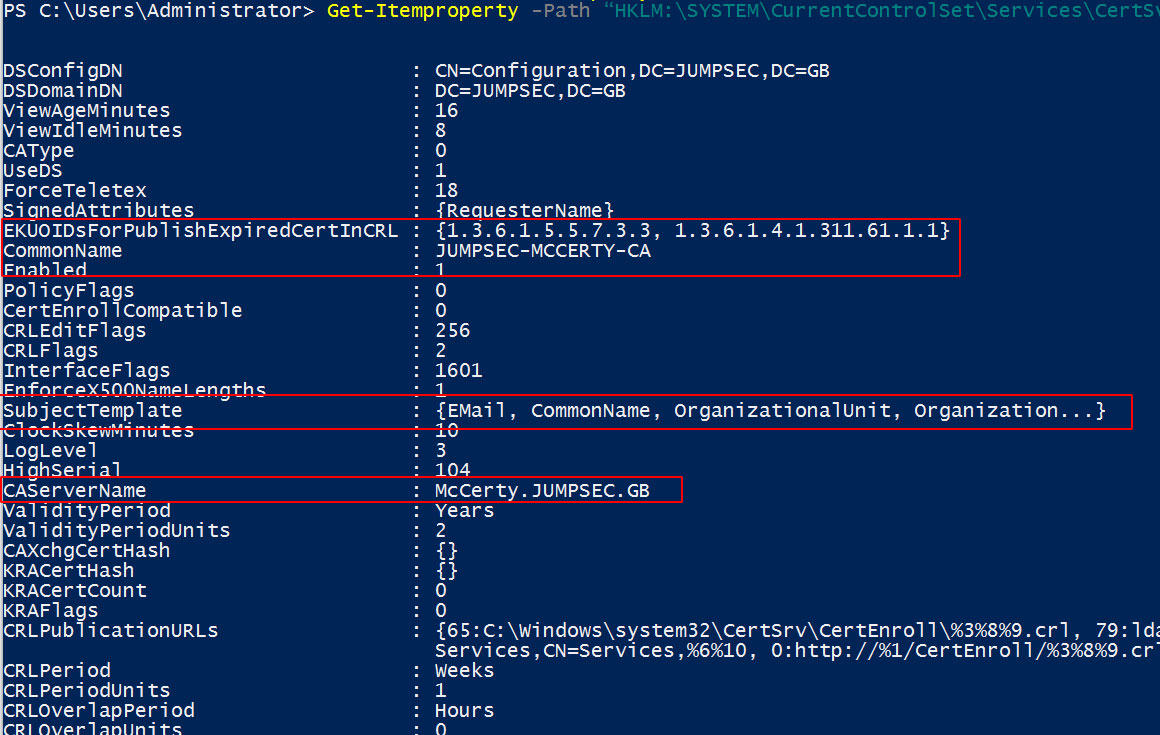 Granular Certificate Authority configuration detail